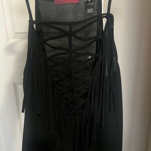 BKE Black Fringe Lattice-Front Camisole